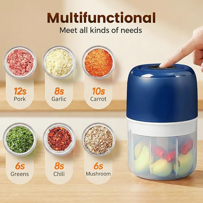 Electric Garlic Chopper with 2 Cups, Household Electric Garlic Crusher, Rechargeable Wireless Portable Mini Food Chopper for Garlic Ginger Nuts Meat (white set)