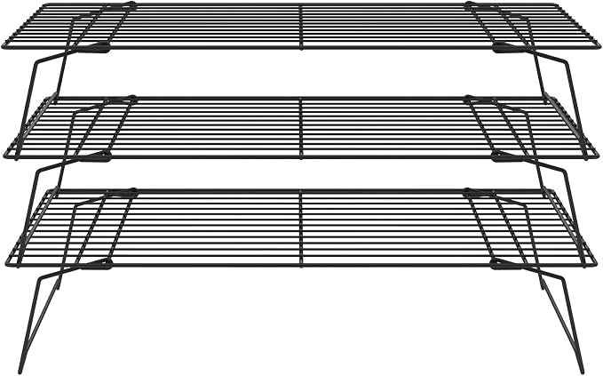 3-Tier Cookie Cooling Rack, 13.4“x9.4" Stackable Iron Baking Cooling Rack,Cooling Rack for Baking, Foldable Wire Cooling Rack Space Saving for Cupcakes Pies Cookies gadgets