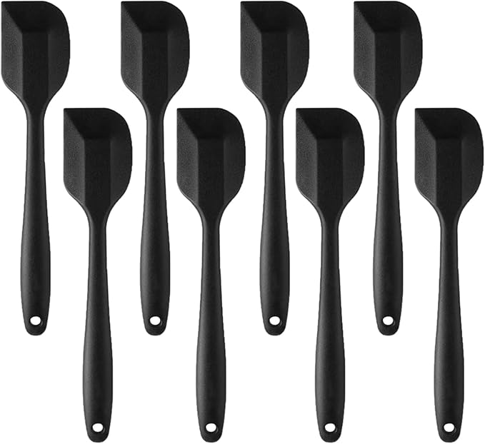 8 Pieces Silicone Spatula, 8.5 inch Non-stick Spatulas with Stainless Steel Core,Heat Resistant-500?, Food Grade Silicone, Dishwasher Safe, for Mixing,Cooking,Baking (Black)