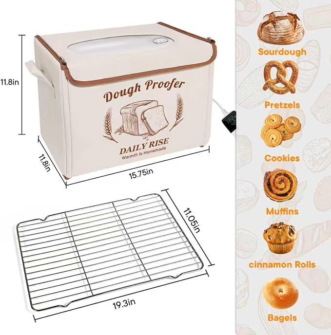 Folding Bread Proofing Box - Foldable Dough Proofer Boxs, with 6-speed 50-131℉ Temp Control & 9-speed 48H Timer, Fermentation box for Sourdough, Pizza, Yogurt, Kombucha