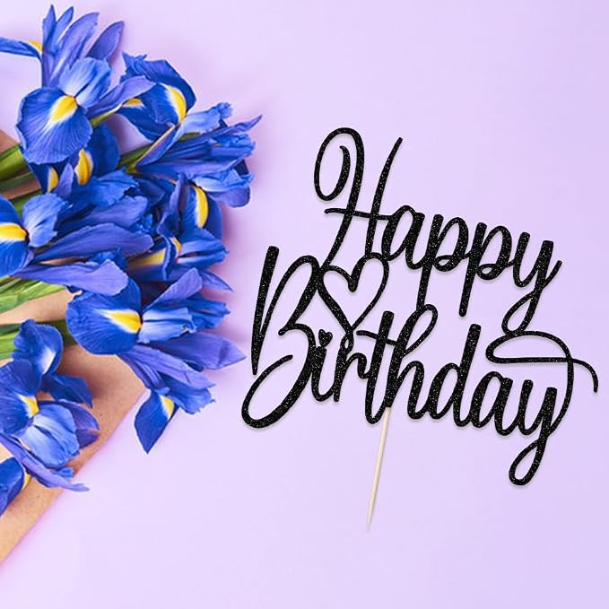 Handmade Glitter Happy Birthday Cake Topper- Happy Birthday Cake Decor,Fabulous Cake Decoration,Anniversary/Birthday Party Decoration Supplies(black)