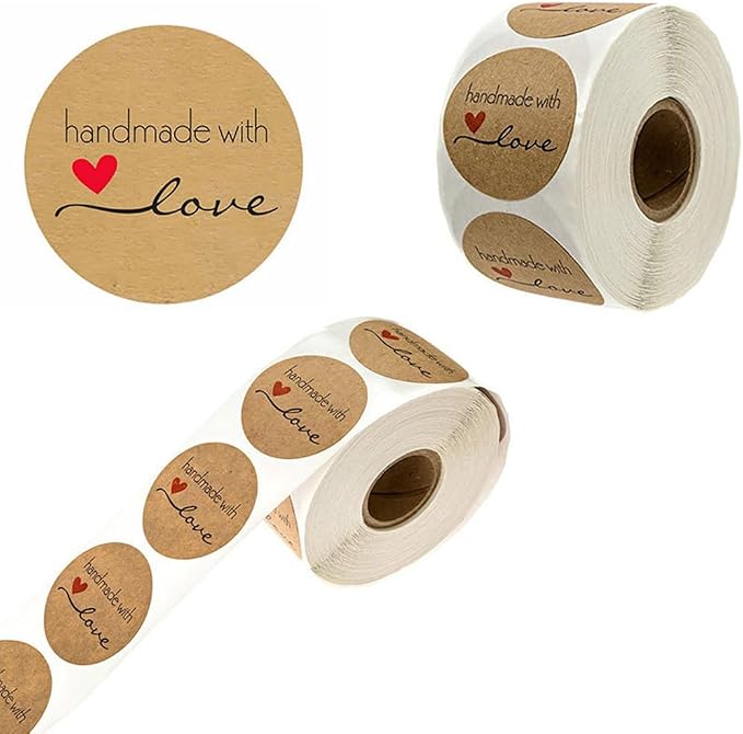 1000PCS Homemade with Love Stickers,1 Inch Small Round Kraft Baking Stickers Label Sticker for Baked Goods Packaging Jam, Jelly Jar Canning Bottles,Cookie Bags with Lines (Brown1)