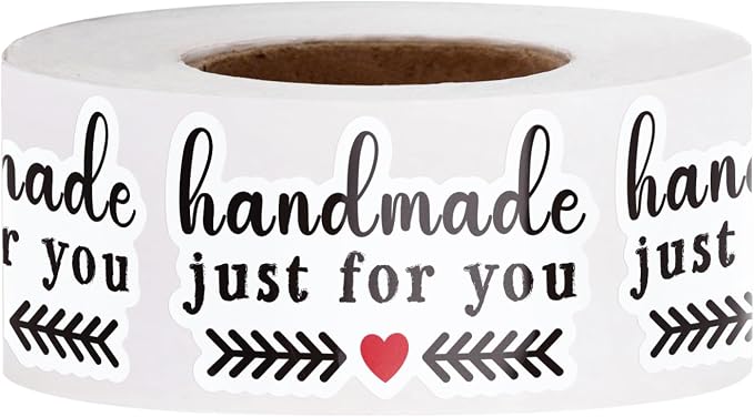 WRAPAHOLIC 1.8 x 1.1 Inch, 500 Total Business Stickers Roll - Handmade with Love Design, Thank You Lables, Shipping Stickers for Party Decorations