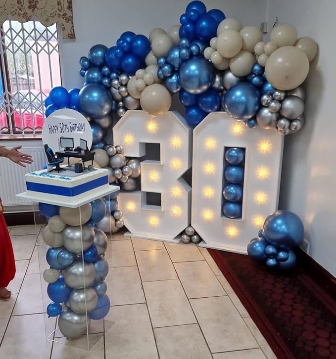 Blue Balloon Arch Kit, 152Pcs Explosion Star Various Blue and Silver Latex Balloon Garland kit Different Size Balloons for Anniversary Birthday Wedding Baby Shower Dark Party Decorations