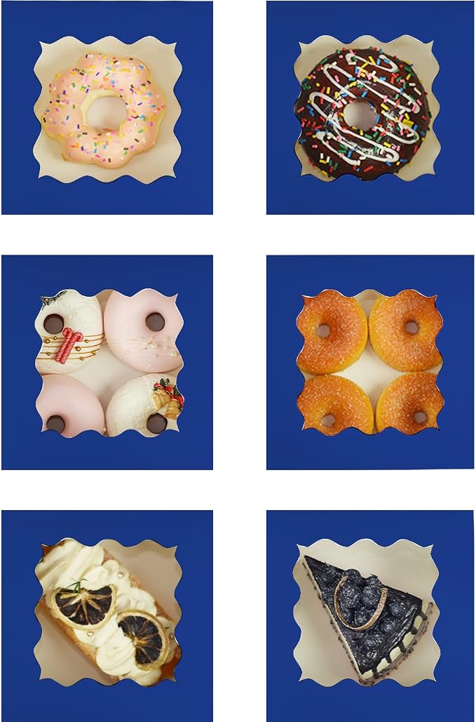 Bakepacker 60pcs Navy Blue Cookie Boxes 6x6x3 inches Easy Assemble Macaroon Pastry Boxes Bakery Boxes with Window for Bakery