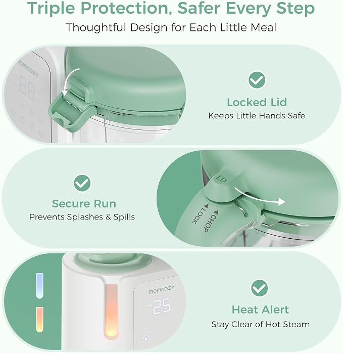 Momcozy AutoMeal Baby Food Maker โ One-Step Auto Steam & Blend Food Processor, 15oz Large Cup & 6-Blade Design, Self-Cleaning, Auto 3-Stage Texture Settings for Effortless Homemade Baby Puree