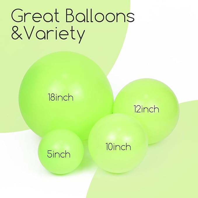 120pcs Lime Green Balloons, 18 12 10 5 inch Lime Green Balloons Different Sizes Balloon Arch for Dinosaur Baby Shower Birthday Party Decorations