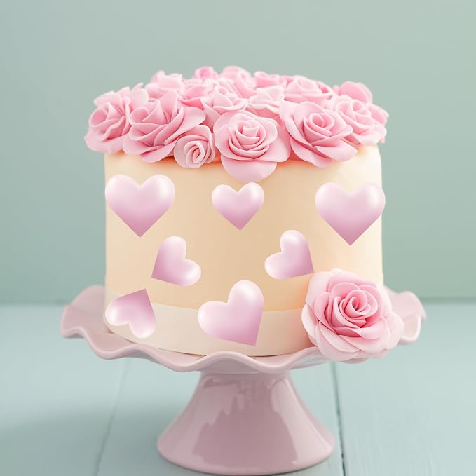 44PCS Edible Valentines Day 3d Heart Cupcake Toppers Pink Glitter Heart Cupcake Picks Happy Valentine's Day Heart Cake Decor for Valentine's Day Theme Party Decoration Supplies