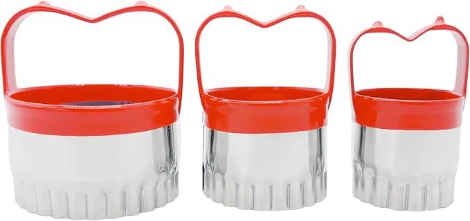 3Pcs Biscuit Cutter Set, Fluted Round Cookie Cutters With Handle, Unique Design Baking Tool with Protective Red Top Rubber