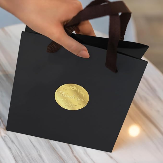 100 x Thank You for Celebrating with us Favor Stickers Labels, Gold Foil Tags Envelope Seals, Wedding Invitation Decor Foil Party Favor Stickers for Sealing Awards Embossing Certificates 1.5 Inch