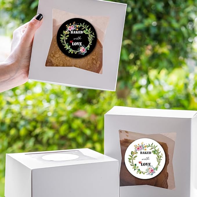 300 Pcs Baked with Love Stickers, 2 Inch Round Baking Labels, Kraft Baked Tags, Homemade Baking Stickers for Cookie Bags, Dessert Boxes
