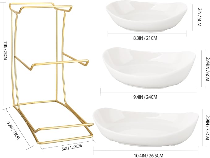 jessie 3 Tier Ceramic Fruit Bowls for Kitchen Counter with Metal Rack, Fruit Basket with Stand, Porcelain Bowls for Fruit Vegetable Bread Candy Snack Nuts Dessert Cake Tray (White 3 Layer)