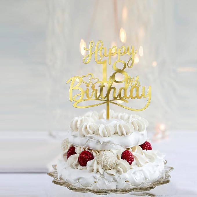 Sleyberoy Acrylic Happy 18th Birthday Cake Topper- Hello 18,Cheers to 18 Years,18th Anniversary/Birthday Party、Boys and girls, Happy eighteen Birthday Selected cake decoration (18th)