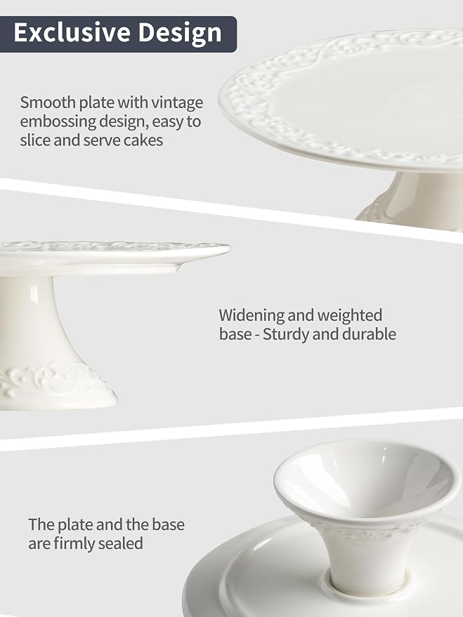 White Cake Stand – Fits Cakes Smaller Than 8 Inches, Porcelain Dessert Plate for Party, Christmas, Baby Shower, Birthday, Home Decorating Stand
