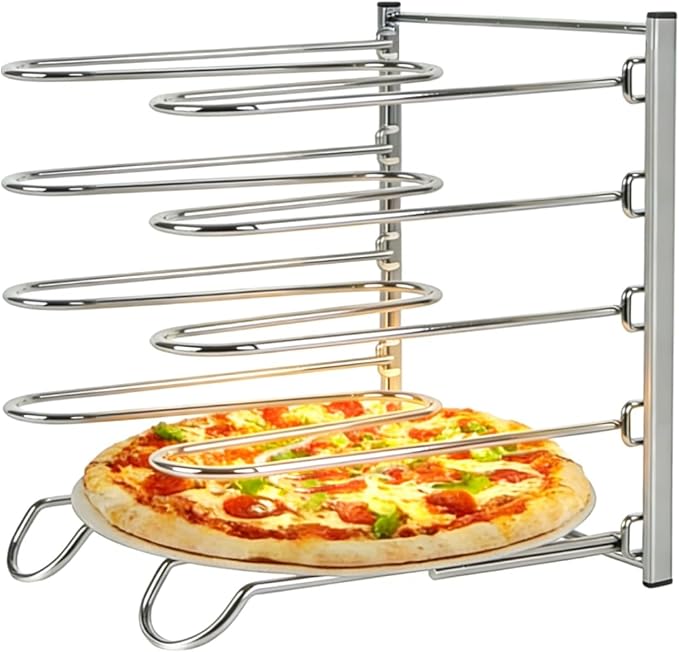 Pizza Rack, 5 Tier Stainless Steel Pizza Pan Riser, Compact Design for Easy Storage, 10.43" L x 8.52" W x 13" H