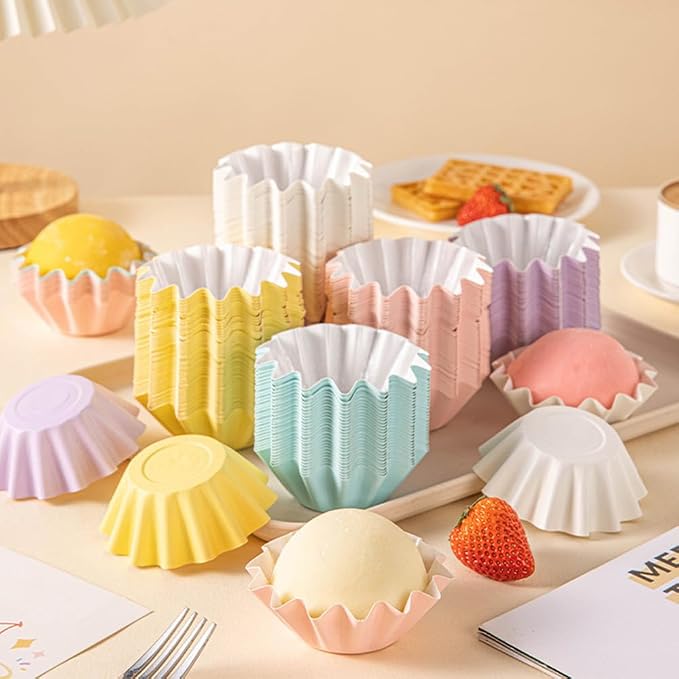 100 PCS Baking Cups Cupcake Liner Flared Brioche Muffin Wrappers (Mix) | Standard Greaseproof Coated Paper Cup for Wedding Birthday Holiday Party or Baby Shower
