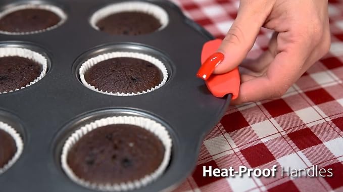 Eatex Nonstick Baking Sheet Set, 15-Piece Baking Pans Set with Silicone Handles, Carbon Steel Cookie Sheets for Baking, Commercial Grade Quality Bakeware Sets Includes Muffin Pan, Cake Pan and More