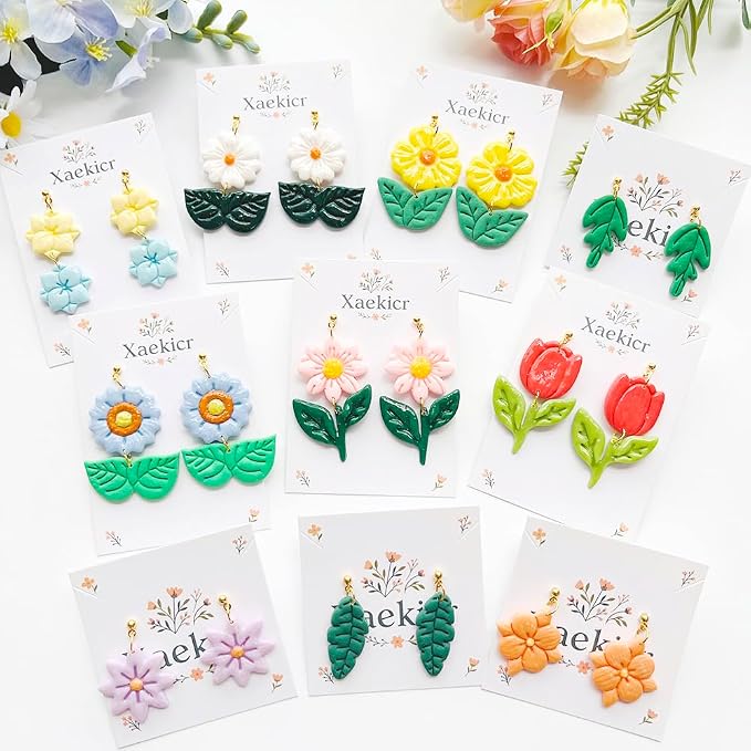Flower & Leaf Polymer Clay Cutters Set - Daisy, Tulip, Cherry Blossom, Sunflower & Leaf Shapes for DIY Earring Jewelry Making, Soft Clay Crafts, Scrapbooking & Gift Toppers