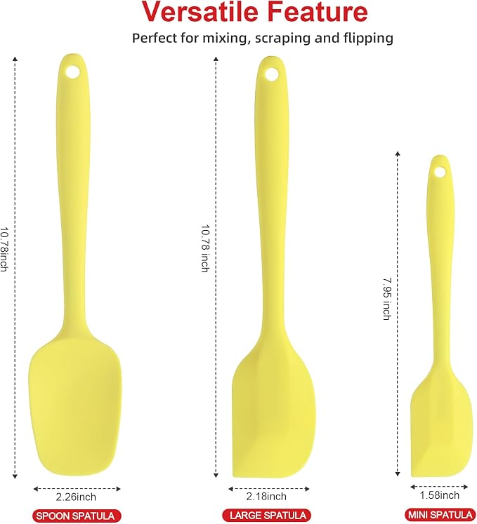 Silicone Spatula Set - Rubber Spatula - 600°F Heat Resistant Baking Spoon & Spatulas(Macaron Yellow)