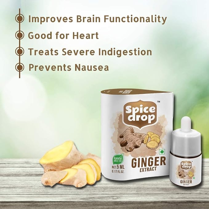 Spice Drop Pure Ginger Extract - Salad Dressing, Seasoning, Cooking, Baking, Tea, Coffee | Natural Immunity Booster | Premium Quality & Rich Aroma | Nigerian Dry Ginger Extract | No Added Color or Preservative | Non GMO | Vegan | 0.17 Oz x 3 Pack