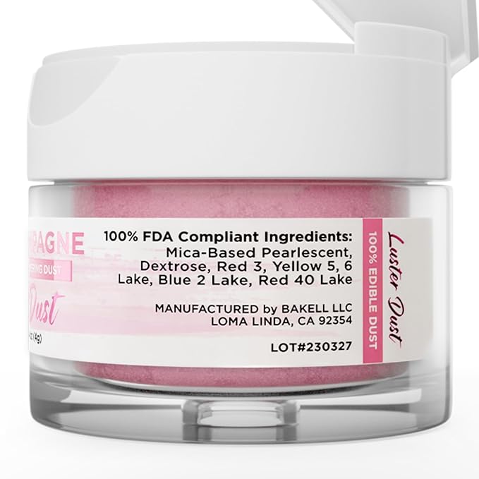 Luster Dust - Pink Champagne (4g 1x Jar) | Edible Vegan Dust & Paint for Cake Decorating, Ice Cream, Desserts, Cocktails and Beverages by Bakell
