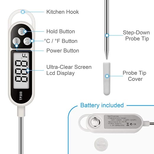 Candy Thermometer Digital Instant Read for Meat Kitchen Cooking Food Oil Deep Fry BBQ Grill Smoker (1, 9.4in-orangev)