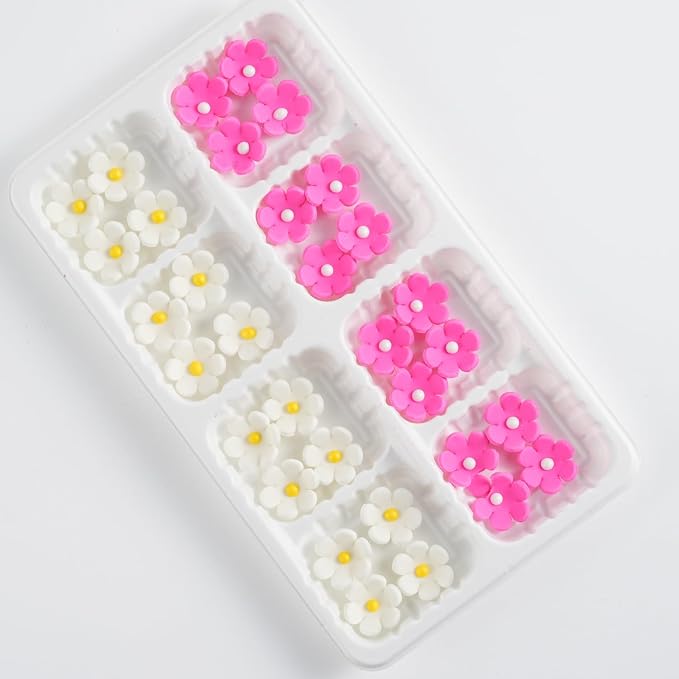Edible Flowers Cake Decorations 32 Count White and Pink Blossoms Royal Icing Decorations Daisy Sugar Wedding Flowers for Baking Cupcakes Ice Cream Waffles Cookies Birthday Cake