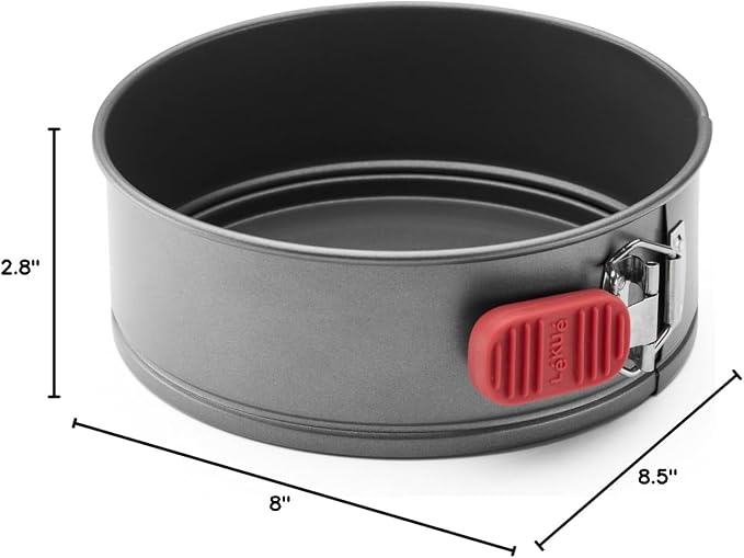 Lékué Non-Stick Round Springform Cake Tin - 8" Carbon Steel Oven Baking Pan with Platinum Silicone Handle, Even Heat, Dual Non-Stick Ceramic Coating, Scratch Resistant, PFOA & PFA-Free, 8.5 x 8 x 2.8"