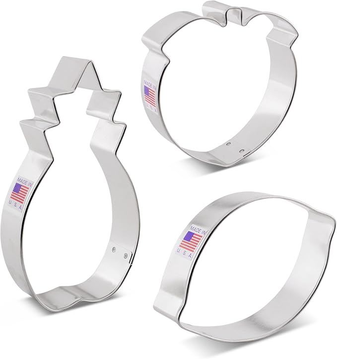 Ann Clark Fruit Cookie Cutters 3-Pc. Set (Lemon, Pineapple, Peach) Made in USA