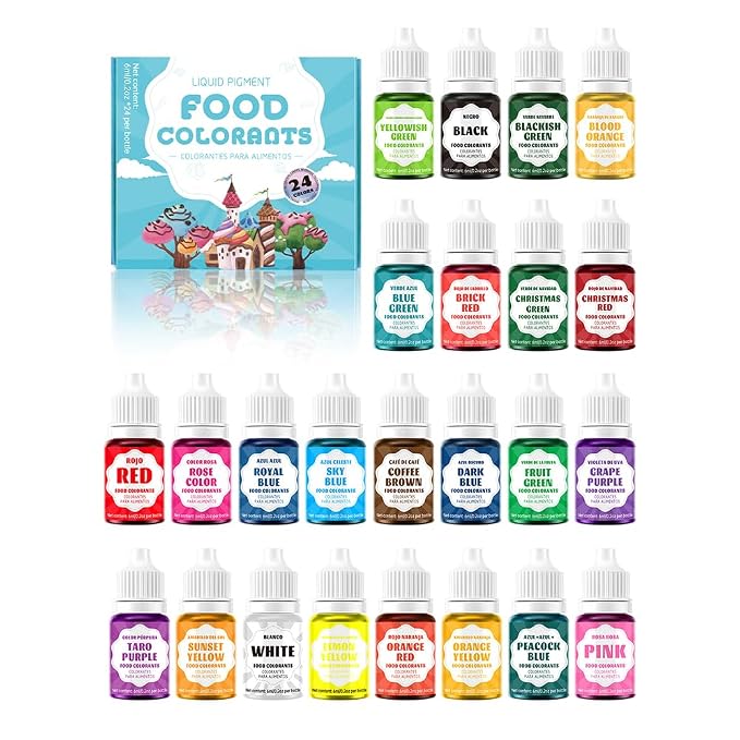 Food Coloring - Concentrated Liquid Food Coloring Set - Neon Liquid Food Color Dye for Baking, Decorating, Icing, Cooking, Slime Making Kit and DIY Crafts, 6ml Bottles (0.2 Fl. Oz) (0.2 Fl. Oz(Pack of 24))