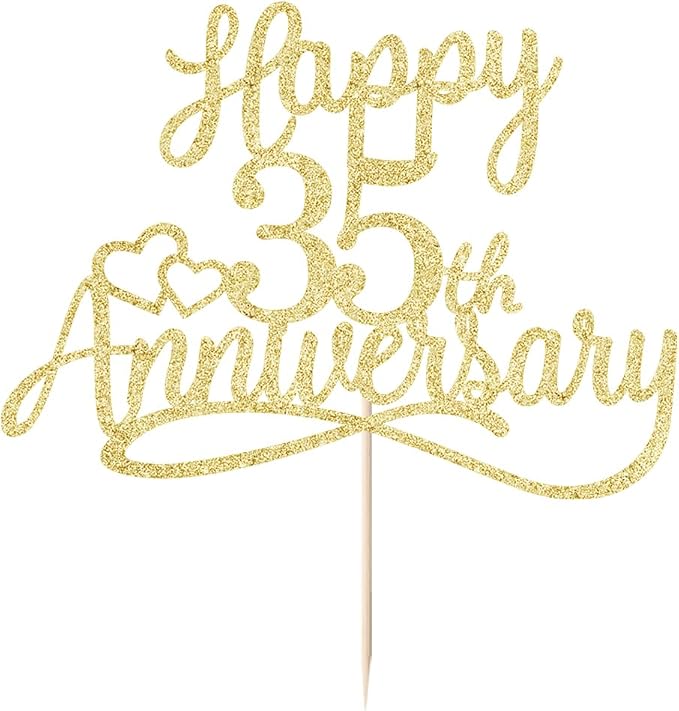 Sleyberoy Glitter Happy 35th Anniversary Cake Toppers - Wedding & Party Decorations for 35th Anniversary, Company Celebration, or Birthday