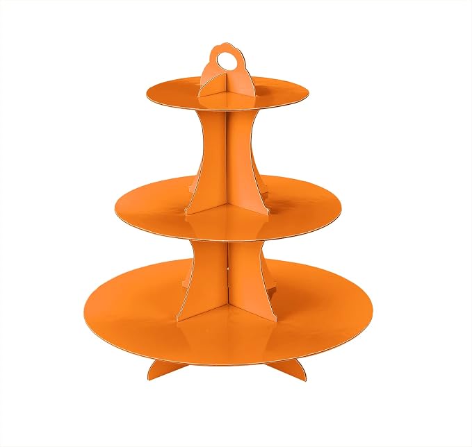 YLDW Cupcake Stand, 3-Tier Cupcake Stand Display, Cardboard Cup Cake Tower Stand, Disposable Dessert Stand for Birthday Tea Party Baby Shower Treat Decorations, Orange