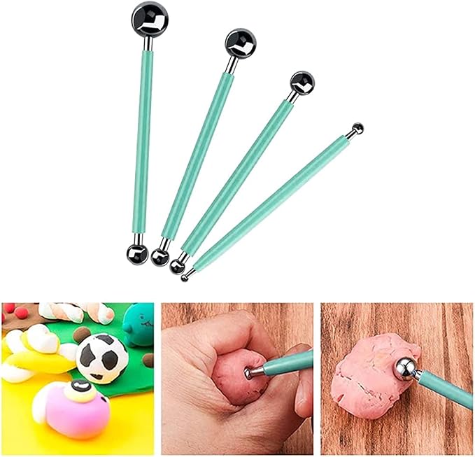 4 x Fondant Cake Decorating Clay Flower Sugarcraft Ball Model DIY Tool 8 Sizes (Green)