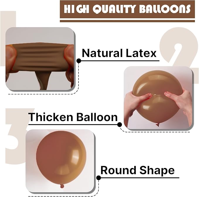 PartyWoo Brown Balloons 140 pcs Different Sizes of 18 12 10 5 Inch Neutral Brown Balloons Arch Kit Garland for Baby Shower Birthday Graduation Woodland Safari Theme Jungle Party Decorations Brown-F09