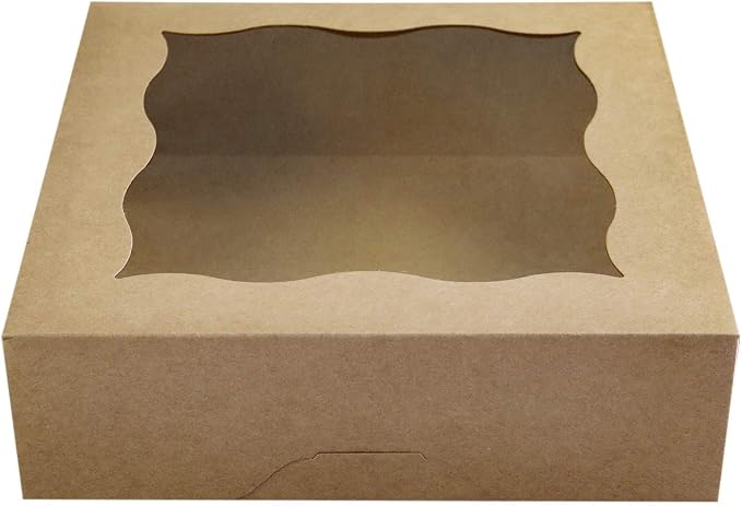 CHERRY 25-PACK 9"x9"x3"Brown Bakery Boxes with PVC Window for Pie and Cookies Boxes Large Natural Kraft Paper Box 9x9x3inch,Pack of 25