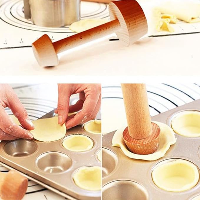 Tart Tamper Pastry Tamper Double Side Wooden Egg Tart Tamper Mold DIY Cake Pastry Pusher for Kitchen Party Baking Tools, Egg Tart Molds,Tart Tamper,Pie, Tart and Quiche Pans Bakeware
