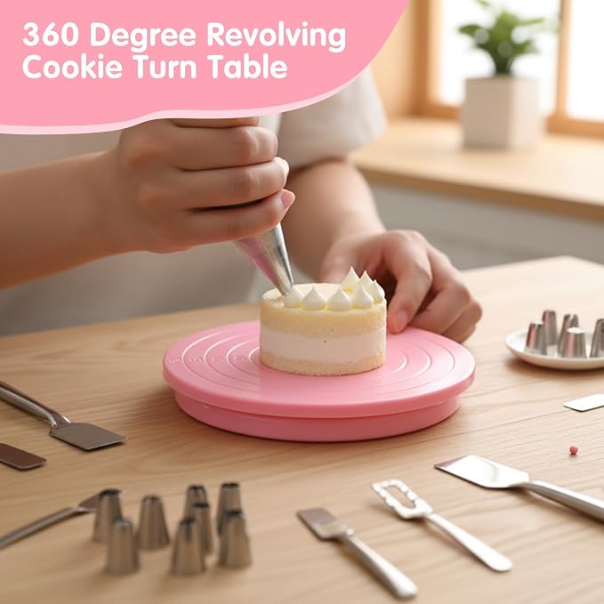 Cake Decorating Turntable,5.5 In Cake Turn Table, Rotating Cakes Stand, Rotatings Cakes Stands for Cookies and Cupcakes, Baking Tool Accessories, Pink