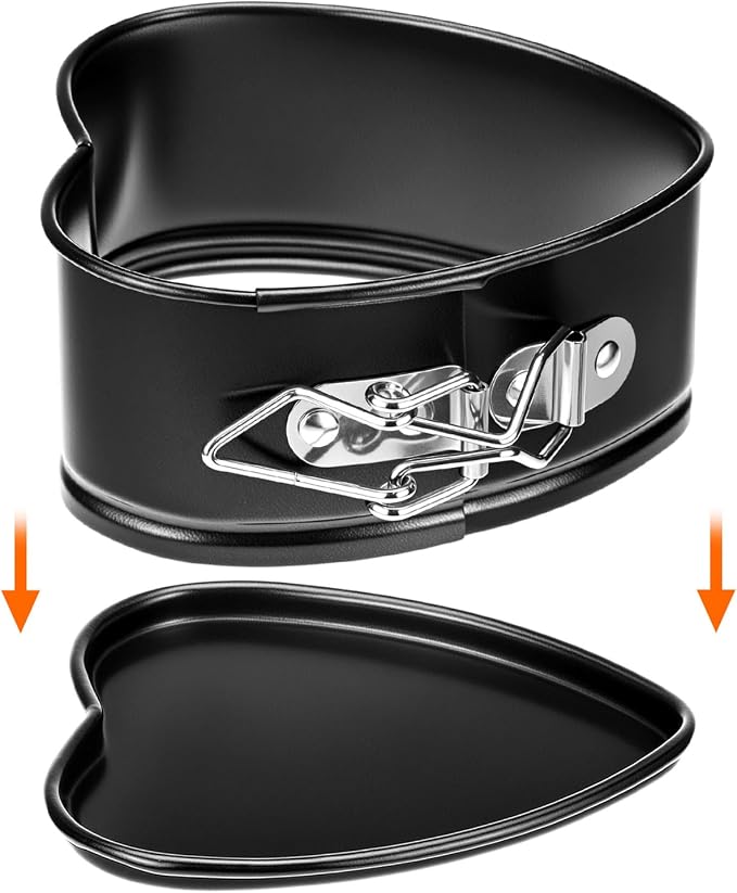 QWORK Springform Cake Pan Set - 4 Pack 4-Inch Non-Stick Leakproof Heart Shape Cheesecake Pan Baking Molds with Removable Bottom for Birthday Cakes