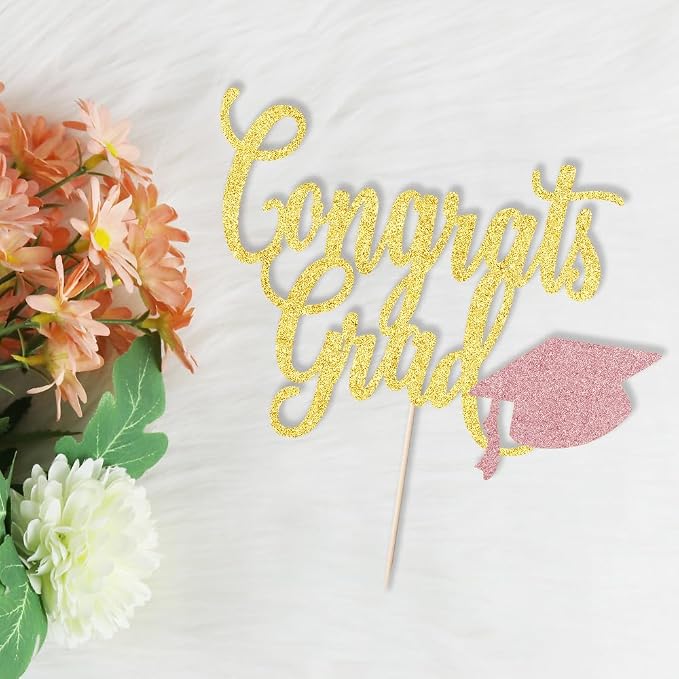 Congrats Grad Cake Topper,2026 Graduation Cake Topper, Congrats Grad Decorations,2026 High School/College/Senior Graduation Party Decorations Supplies. (Congrats Grad Gold rose gold)