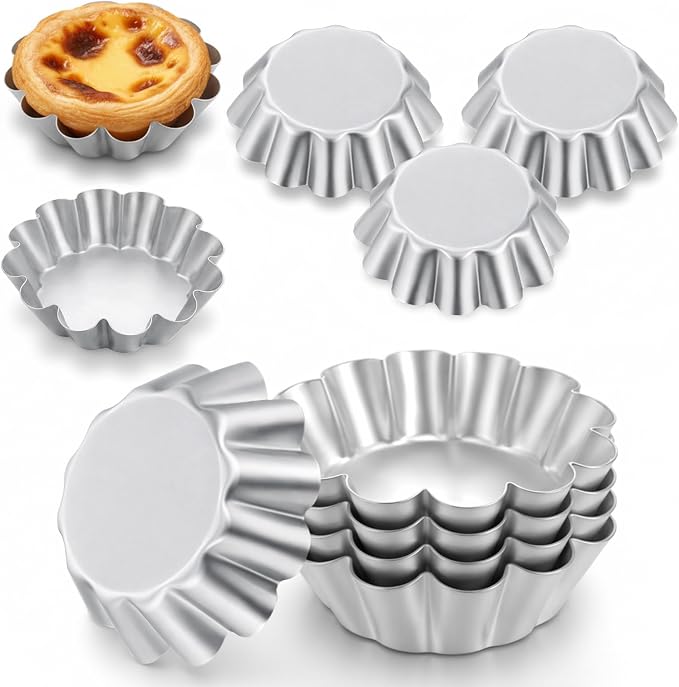 10 Pcs Ensaymada Molder Filipino, Large 4.5 Inch Round Cake Pan with Wave Edge – Traditional Aluminum Molds for Ensaymada, Bibingka, Torta, Puto & Filipino Desserts