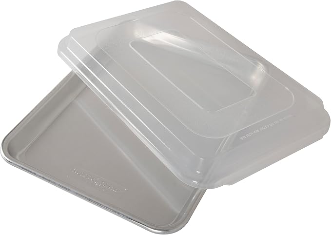 Nordic Ware Naturals Quarter Sheet 9x13 and Lid Baking Set, USA Made Aluminum Commercial Quality Sheet Pans, Encapsulated Galvanized Steel Rim for Warp Prevention, 3pc Bakers Set (Pack of 4)