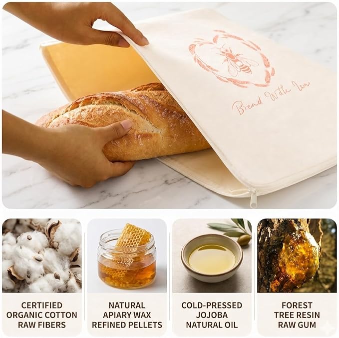 Beeswax Bread Bags for Homemade Bread — 2 Pack XL 17x13 Reusable Sourdough Bread Bag, Linen Cotton Bread Storage Bags for Countertop & Freezer, Keeps Loaves Fresh 3-5 Days, by KITA Home