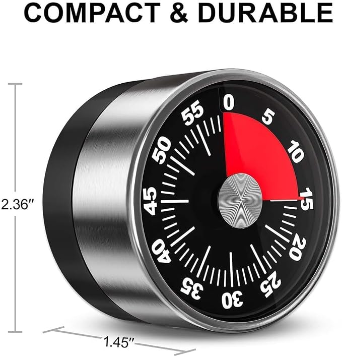 Mechanical Kitchen Timer, 60 Minute Wind Up Magnetic Visual Cooking Timer with Loud Alarm, Stainless Steel No Batteries Countdown Timer for Classroom, Office, Teacher (Red Timer with Bracket)