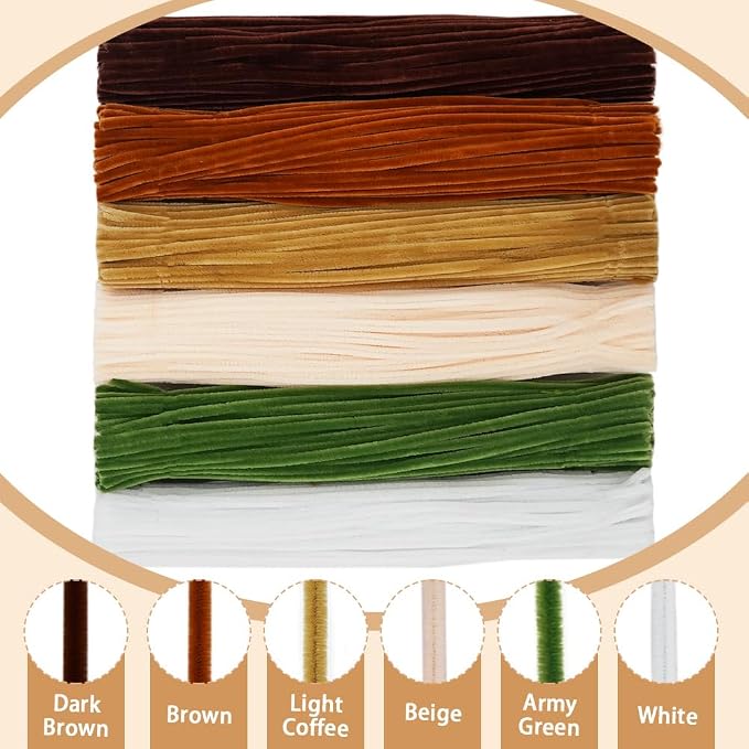 AHAMETON 620Pcs Brown Pipe Cleaner Flower Kit, 6 Colors Bulk Pipe Cleaners Craft Supplies with Wires, Stamens, Ribbon, Tapes, Card, DIY Flower Making for Gifts Party Home Decoration, School Crafts