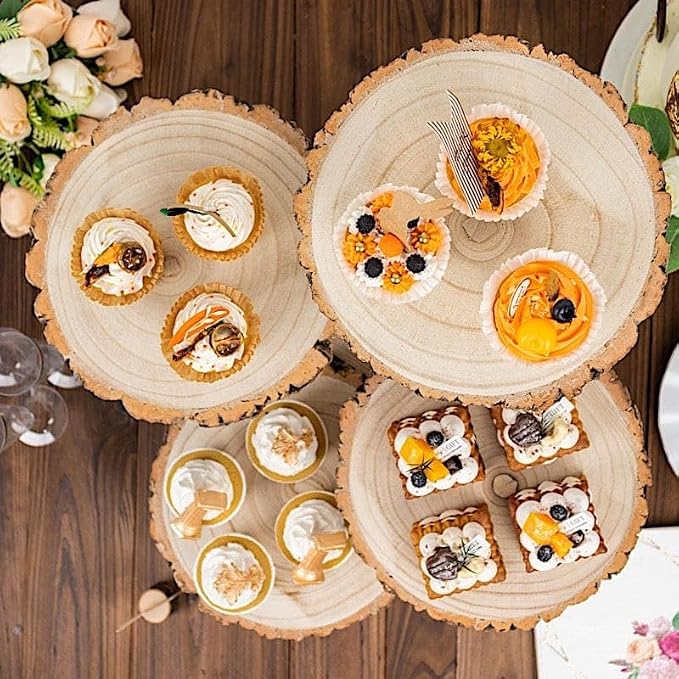 15 in Brown 4 Tier Round Natural Wood Cupcake Dessert Stand | Wooden Cup Cake Stand for Birthday Wedding Party Events Reception Catering Decorations Supplies