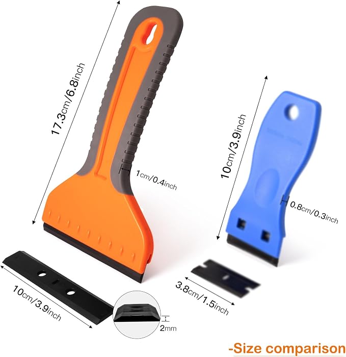 NEWISHTOOL 4-inch Plastic Razor Blade Scraper, 2 PCS Big Blade Paint Scraper Sticker Remover Scraper Tool with 20 Pcs Blades for Glue Label Decal Wallpaper Removing Glass Cleaning
