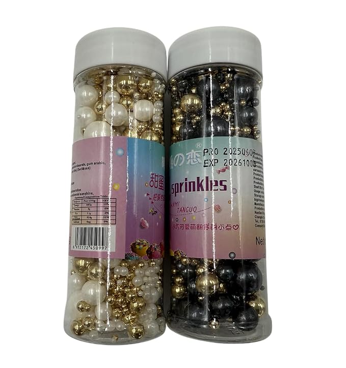 Gold Pearl Sugar Sprinkles, Edible Candy Sprinkles, Cake Toppers and Cake Decorations, Mix Size, Cookie Decorating, Ice Cream, Wedding Party Valentines Easter Supplies, 120g/4.2oz (Gold White)