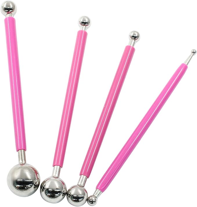 4Pcs Metal ball Fondant Tool Stainless Steel Modelling Ball Tools Set DIY Cake Decorating Tool for Sculpting and Shaping (Red)