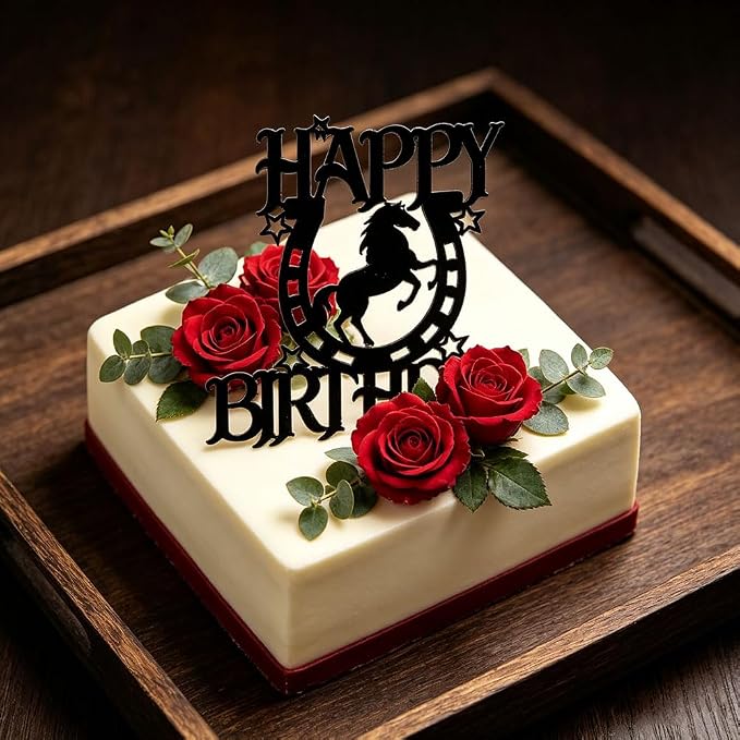 Black Acrylic Horse Happy Birthday Cake Topper, Horse Theme Party Decoration for Boys, Girls, Men, Women & Kids Birthday Party Decoration Supplies (Design3)
