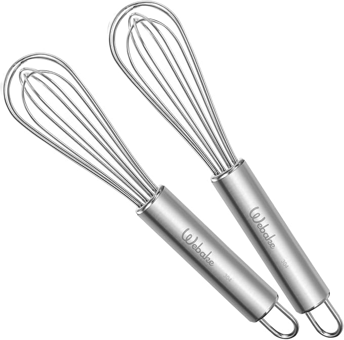 Webake 7.5" Stainless Steel Mini Whisks, 304 Small Metal Whisk for Professional or Home Set of 2